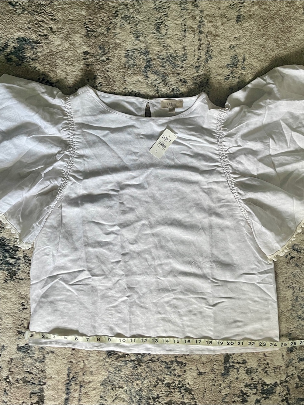 LOFT White Pom-Pom Sleeve Blouse - Picture 7 of 9